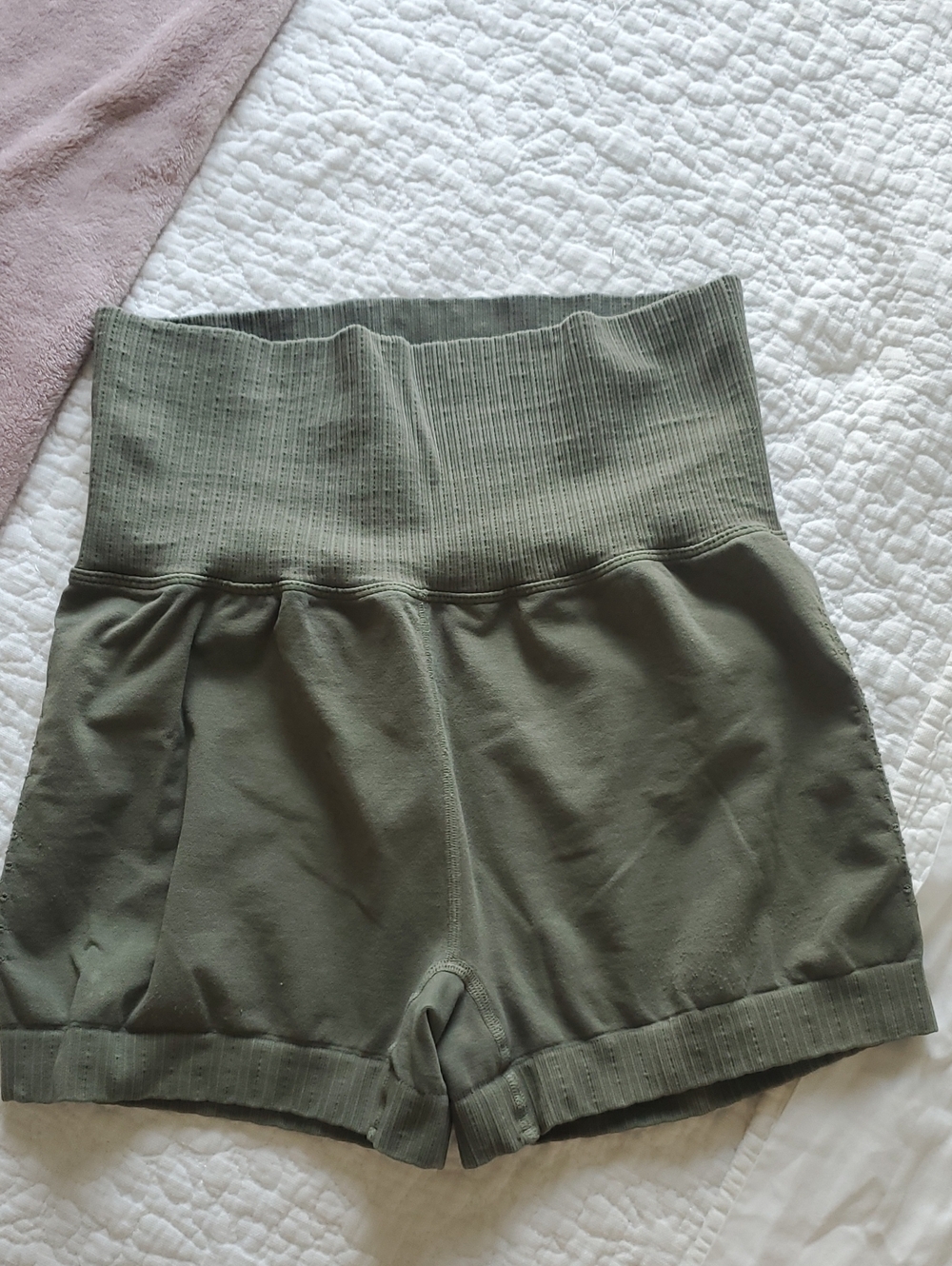 FP Movement by Free People Good Karma Olive High-Waist Ribbed Athletic Shorts